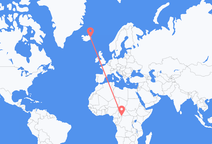 Loty z Bangi, Republika Środkowoafrykańska do Egilsstaðir, Islandia