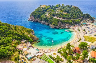 Photo of aerial view of Palaiokastritsa beach on Corfu islands, Greece.