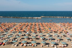 Photo of amazing landscape with beautiful sea beach on sunset in Viserbella, Italy.