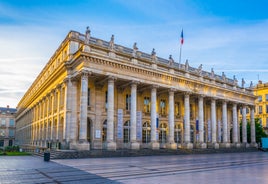 Photo of Bordeaux aerial panoramic view. Bordeaux is a port city on the Garonne river in Southwestern France.