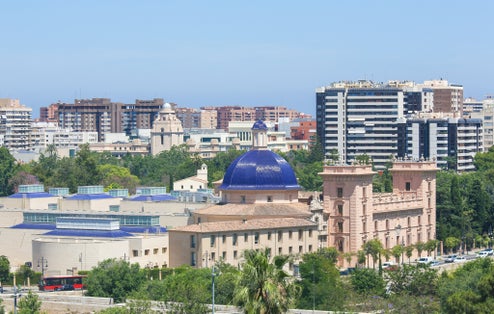 Photo of View from the Serrano gate or Serrans Gate on the Museo de Bellas Artes de Valencia or Museum of Fine Arts in Valencia, Spain.