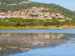 Photo of aerial view of Budoni beach on Sardinia island, Sardinia, Italy.