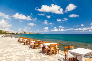 Photo of aerial view of the Kales Venetian fortress at the entrance to the harbor, Ierapetra, Crete, Greece.