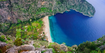 Photo of Marmaris marina with yachts aerial panoramic view in Turkey.