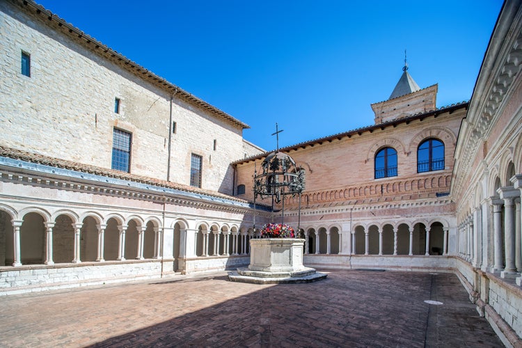 Photo of the Romanesque cloister of the abbey of Sassovivo of the thirteenth century, Foligno, Umbria, work of Vassalletto, Italy.