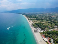 Photo of Litochoro and the majestic famous high Mount Olympus, Greece.