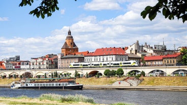 Photo of aerial view of beautiful architecture of the Bolkow castle and the city in Lower Silesia at summer, Poland