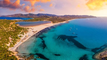 Photo of aerial beautiful view of the Balai promenade with its beautiful beaches, Porto Torres ,Sardinia, Italy.