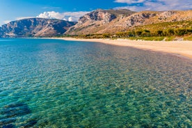 Photo of aerial view of beautiful coastal landscape with old town of Gaeta, Italy.