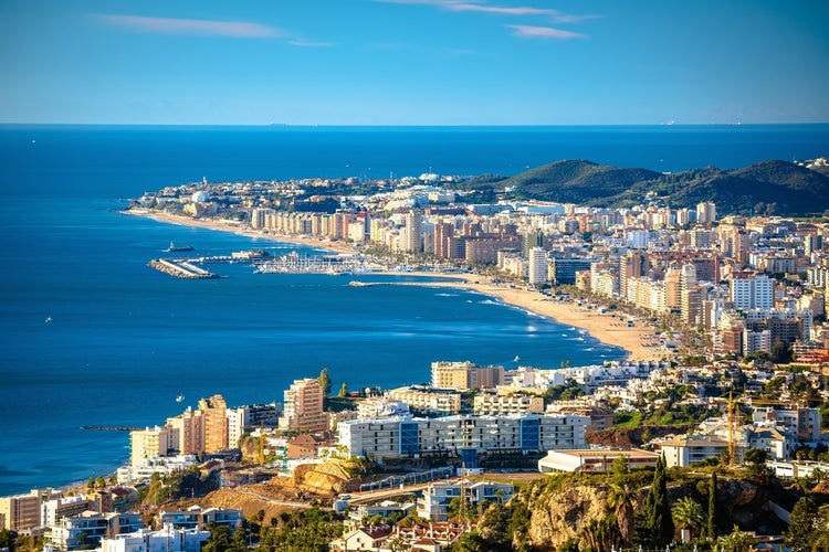 Fuengirola coastline on Costa del sol aerial view, Andalusia region of Spain .