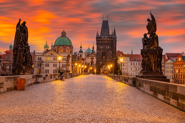 Photo of Prague, Czech Republic. Charles Bridge (Karluv Most) old town and autumn.