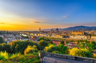 Florence Aerial View of Ponte Vecchio Bridge during Beautiful Sunny Day, Italy