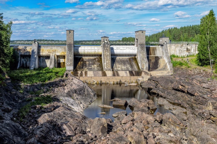 Photo of the dry stream bed of the hydroelectric power station dam in Imatra - Imatrankoski, Finland.