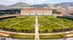 Aerial view of the Royal Palace of Caserta also known as Reggia di Caserta. It is a former royal residence with large gardens in Caserta, near Naples, Italy. It is the main facade of the building.