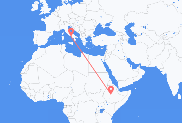 Vluchten van Addis Abeba naar Napels