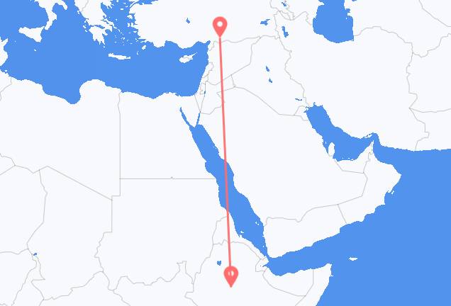 Vluchten van Addis Abeba naar Gaziantep