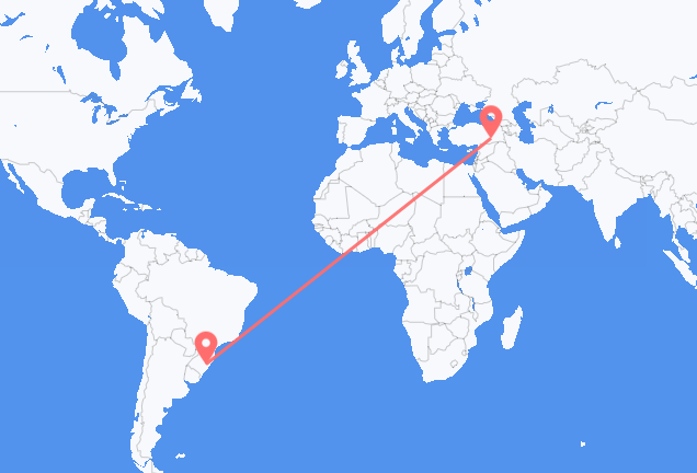 Vluchten van Porto Alegre naar Diyarbakir