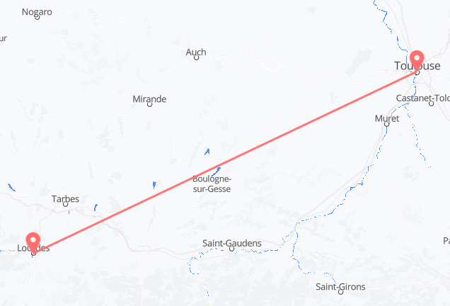 Flug frá Toulouse, Frakklandi til Lourdes, Frakklandi