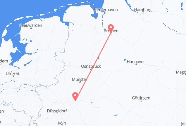 ドイツのブレーメンから、ドイツのドルトムントまでのフライト