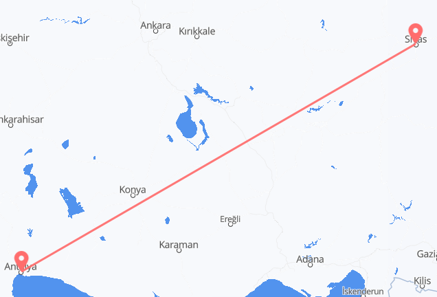 Flüge von Antalya, die Türkei nach Sivas, die Türkei