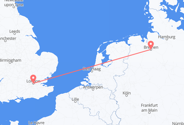 Vluchten van Bremen naar Londen