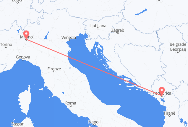 Flyg från Milano till Podgorica