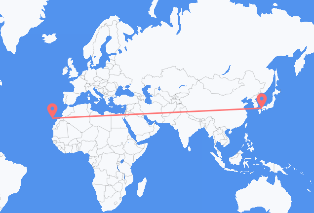 Vluchten van Hiroshima, Japan naar Santa Cruz de Tenerife, Spanje