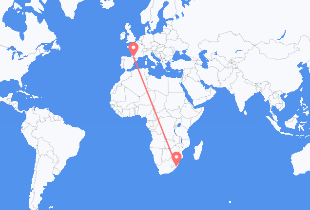 Flyg från Durban till Lourdes (kommun i Brasilien, São Paulo, lat -20,94, long -50,24)