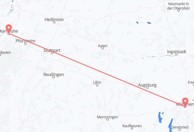 Flyreiser fra München, Tyskland til Karlsruhe, Tyskland