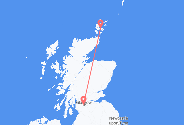 Vluchten van Glasgow, Schotland naar Kirkwall, Schotland