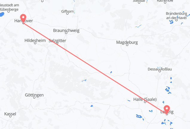 Flug frá Hannover, Þýskalandi til Leipzig, Þýskalandi