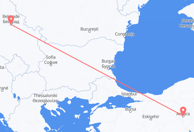 Flyrejser fra Ankara til Beograd