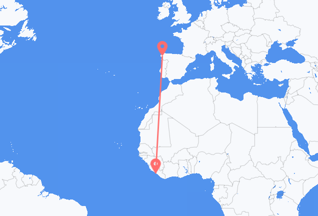 Flyrejser fra Monrovia til Santiago de Compostela